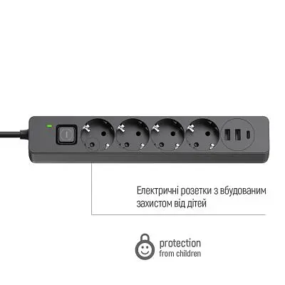 Мережевий фільтр живлення ColorWay (CW-CHE435PDB), 4 розетки/3USB 5M (CW-CHE435PDB) - фото 7