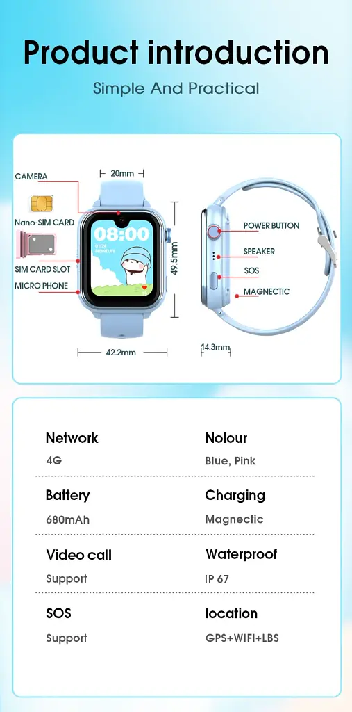 Смарт годинник-телефон дитячий Wonlex KT37 з відеодзвінком WI-FI GPS SIM-карта Blue (18886) - фото 9