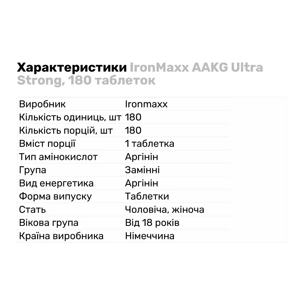 Аминокислота Ironmaxx AAKG Ultra Strong, 180 пігулок - фото 2