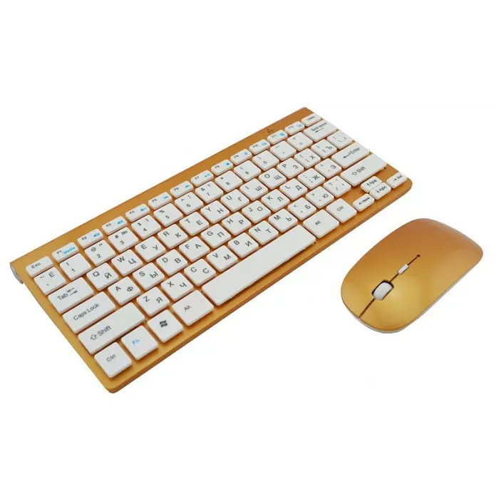Бездротова російська клавіатура mini та миша keyboard 908 + приймач Золота - фото 3