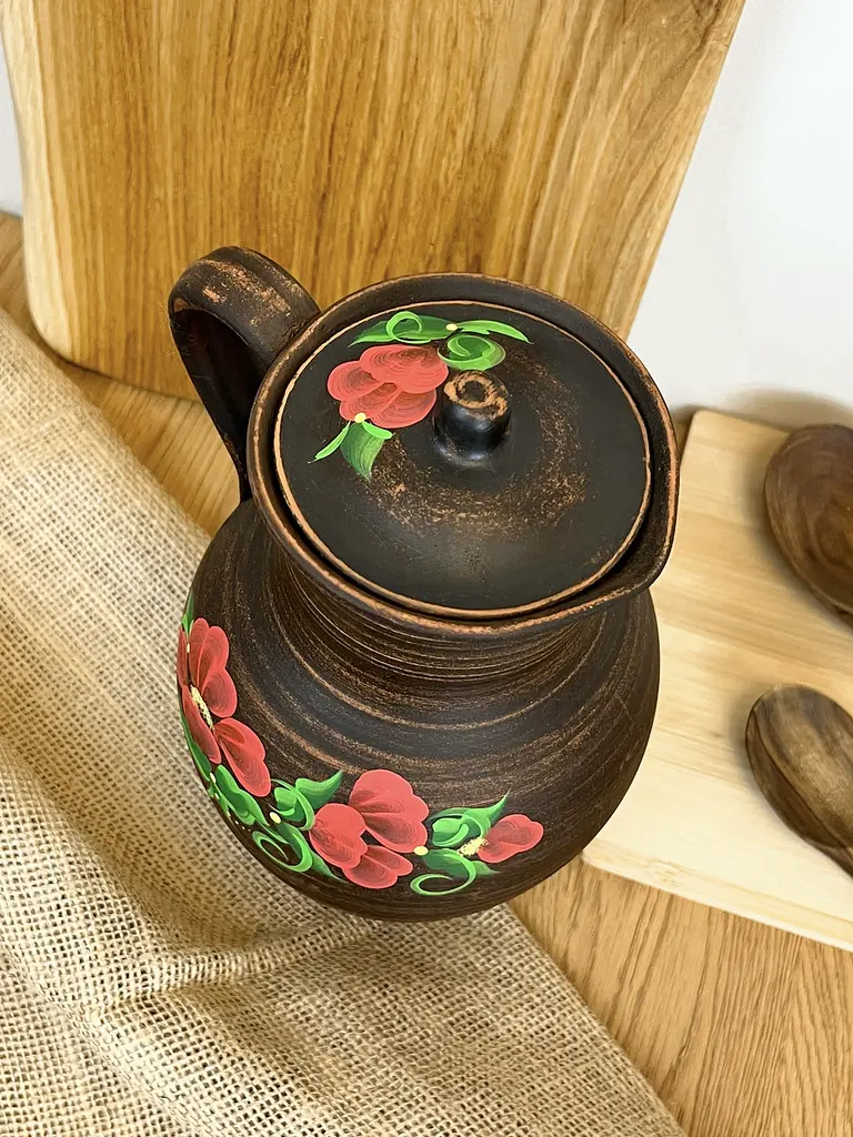 Кувшин керамический (глиняный) резной с ручкой Мак 2.5 л - фото 2