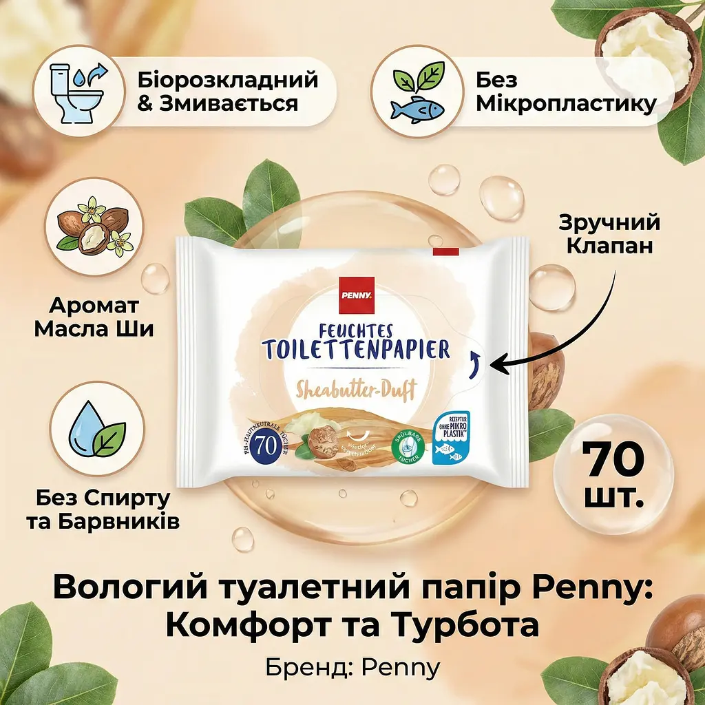 Вологий туалетний папір Penny м'які з маслом ши 70 шт. гіпоалергенний - фото 2