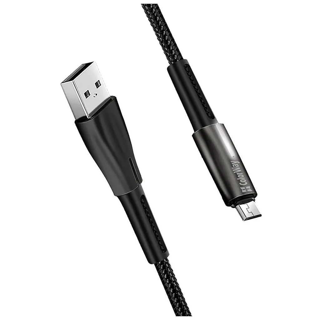Дата кабель USB 2.0 AM to Micro 5P 1.0m zinc alloy + led black ColorWay (CW-CBUM035-BK) - фото 5
