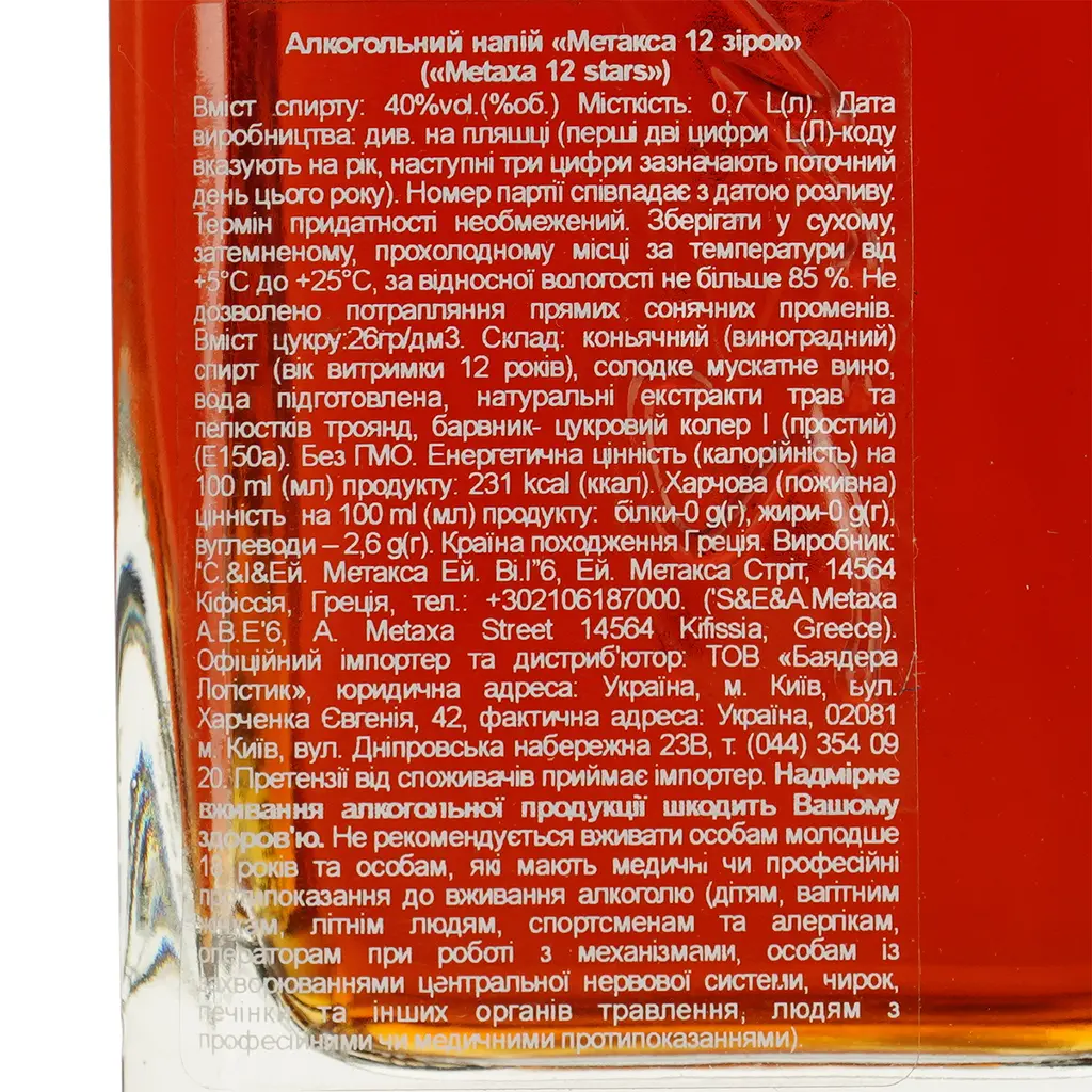 Набор Алкогольный напиток Metaxa 12 зірок 40% 0.7 л + 2 бокала в подарочной упаковке - фото 6