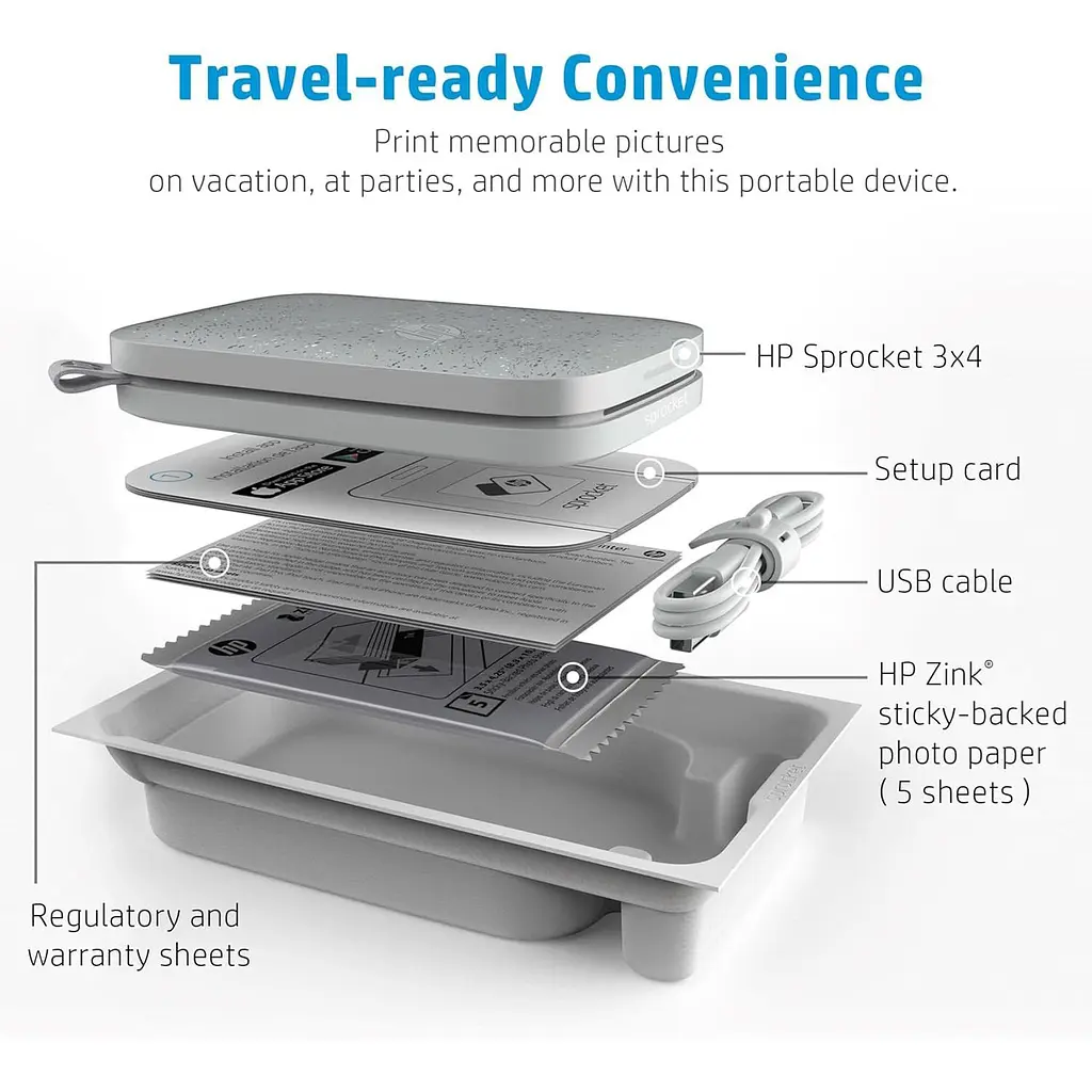 Портативный фотопринтер HP Sprocket 3x4 Silver (HPISP3X4W) [141276] - фото 7