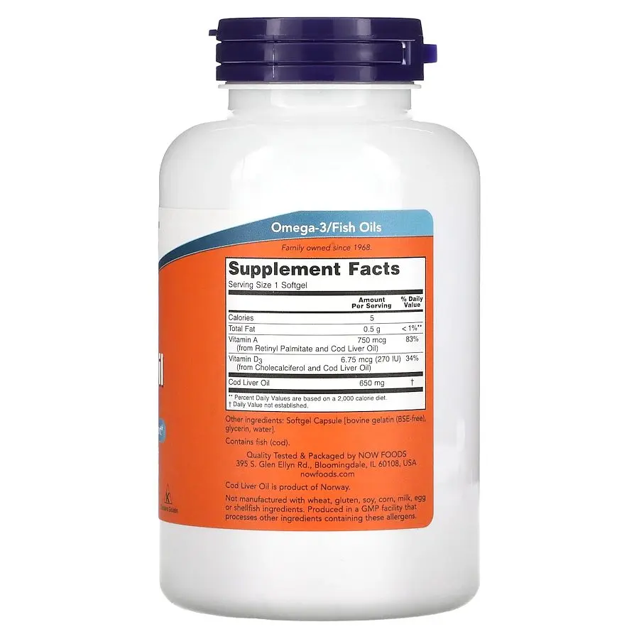 Масло з печінки тріски NOW Cod Liver Oil 650 mg, 250 капсул - фото 2