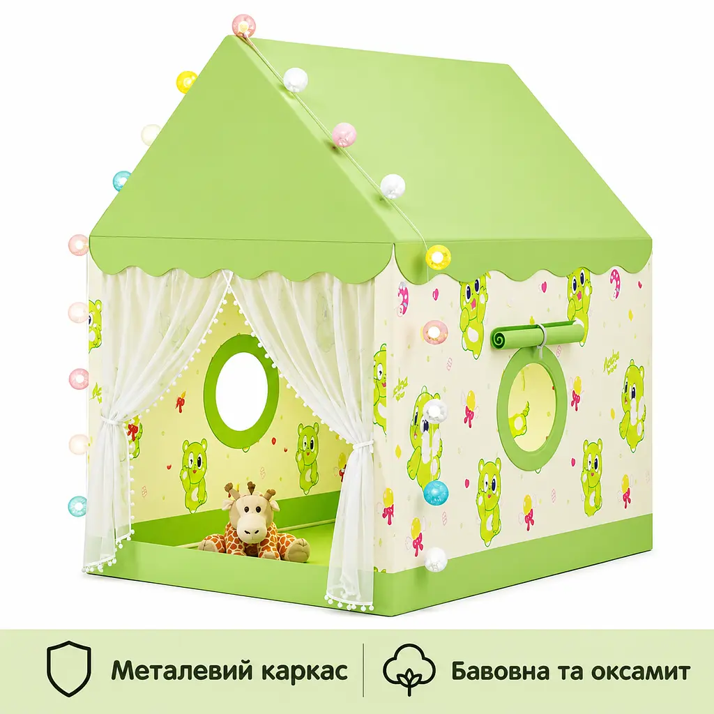 Дитячий будиночок-намет “Ведмедики” з металевим каркасом зелений - фото 2