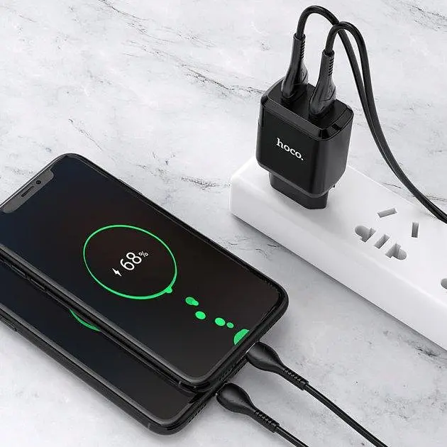 Мережевий зарядний пристрій Hoco 2 USB Hoco N7 Speedy 2.1A Black + USB Cable XiaomicroUSB - фото 2