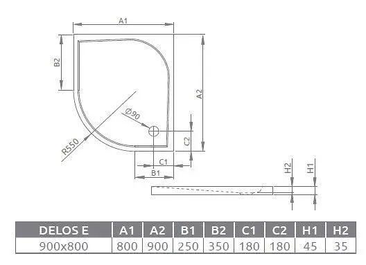 Душевой поддон Radaway Delos E 90x80 SDE8090-01R - фото 2