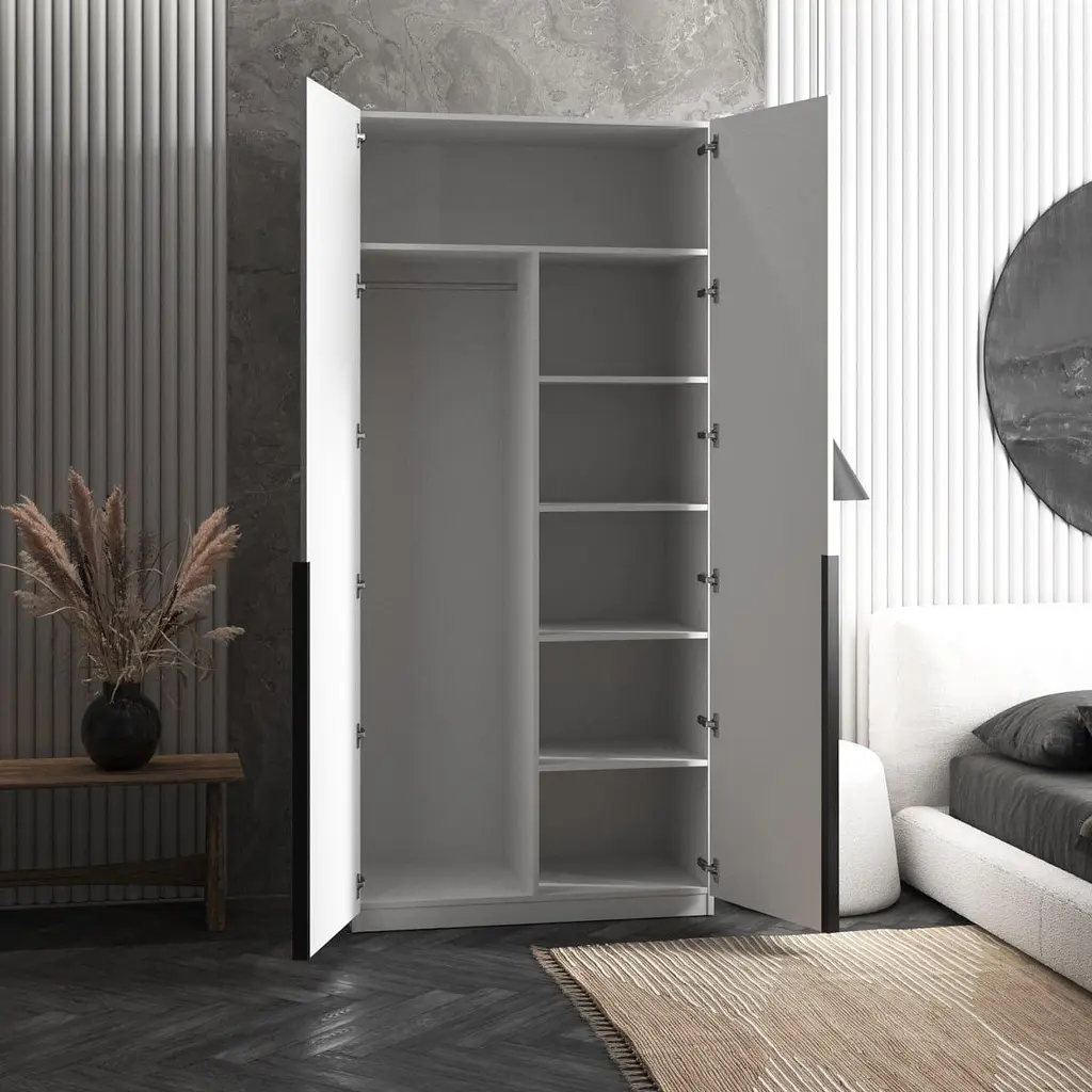 Шафа для одягу Vays M-27 Бетон-Білий фасад, з штангою та полицями, ЛДСП, 100×50×220 см - для спальні, вітальні, передпокою - фото 2