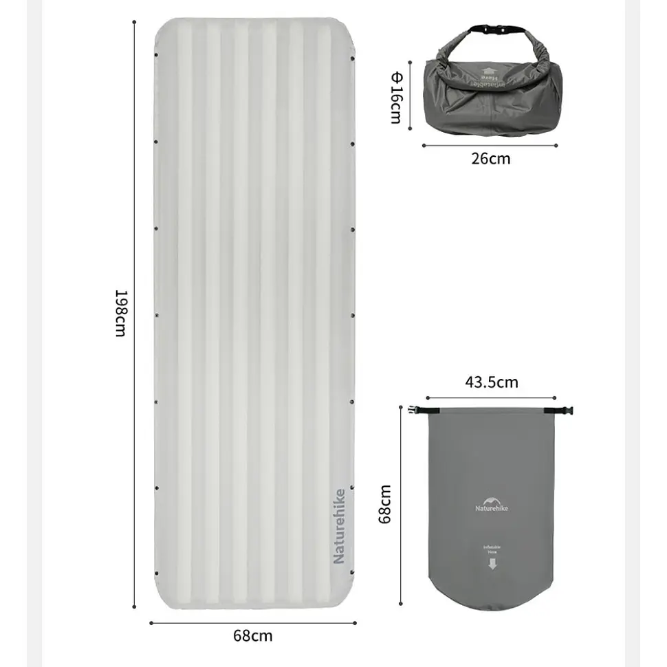 Матрац туристичний надувний одномісний Naturehike CNK2450WS034, 198х68х9.5 см, білий, для кемпінгу із мішком для надування - фото 2