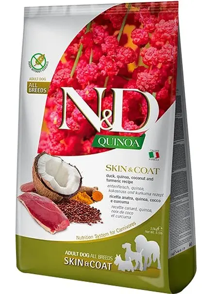 Сухий корм для собак Farmina N&D Quinoa Skin&Coat ADULT дієтичне харчування, при харчовій алергії з качкою, 2.5 кг