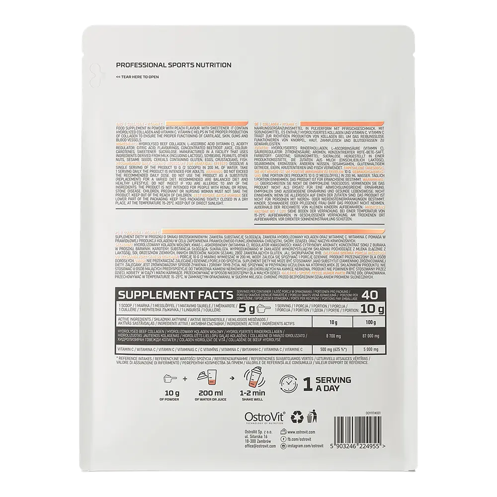Для суглобів та зв'язок OstroVit Collagen + Vitamin C Peach 400 г - фото 3