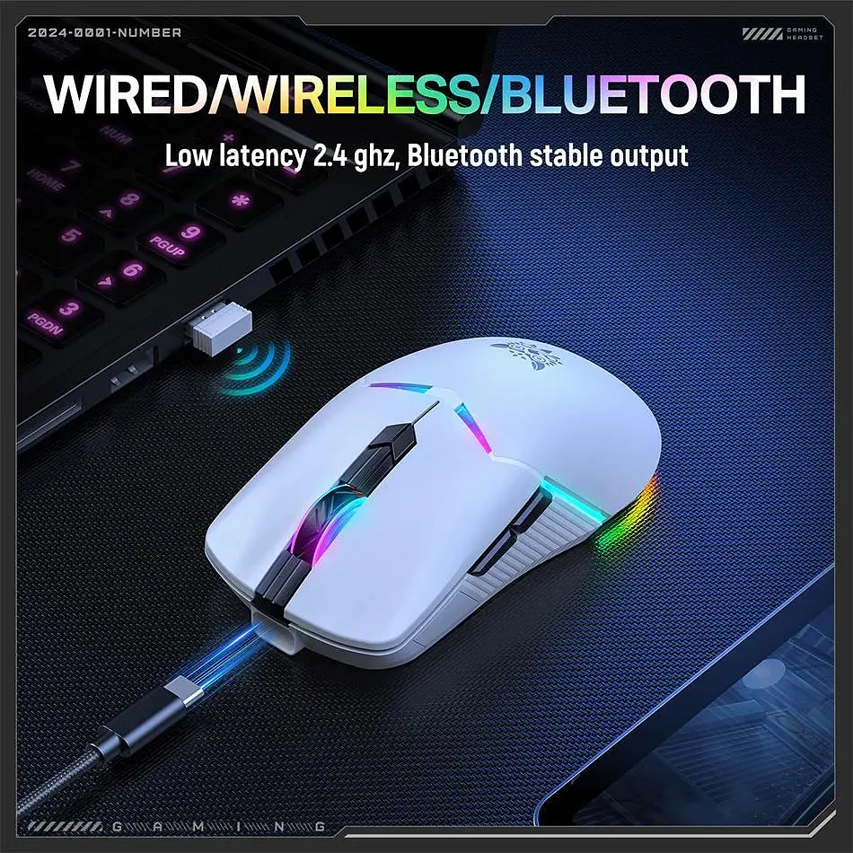 Компьютерная мышка Onikuma для ПК и ноутбука CW-98 12000 DPI Bluetooth 2.4GHz RGB подсветка Белый - фото 5