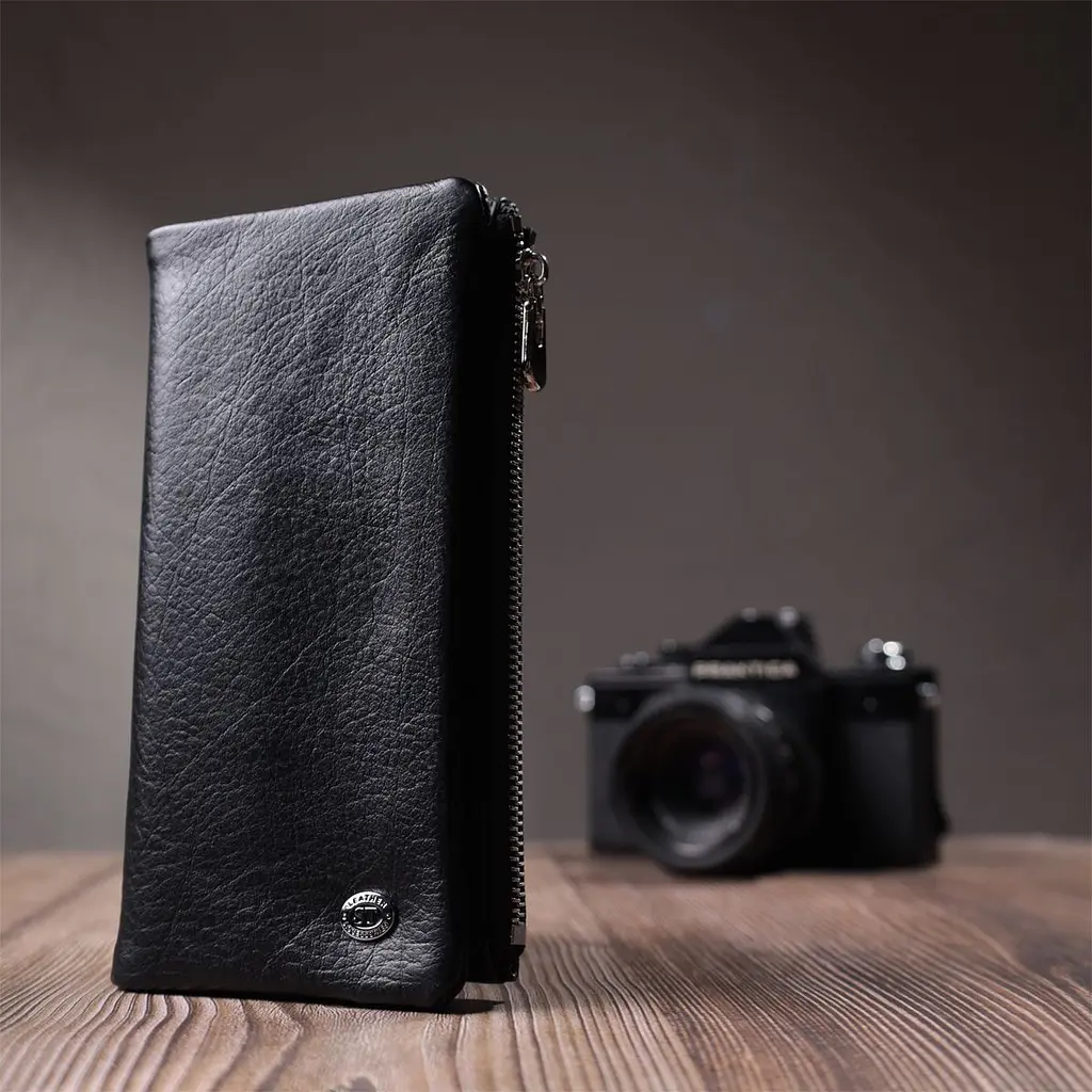 Вертикальний гаманець унісекс із м'якої натуральної шкіри ST Leather 22743 чорний - фото 9
