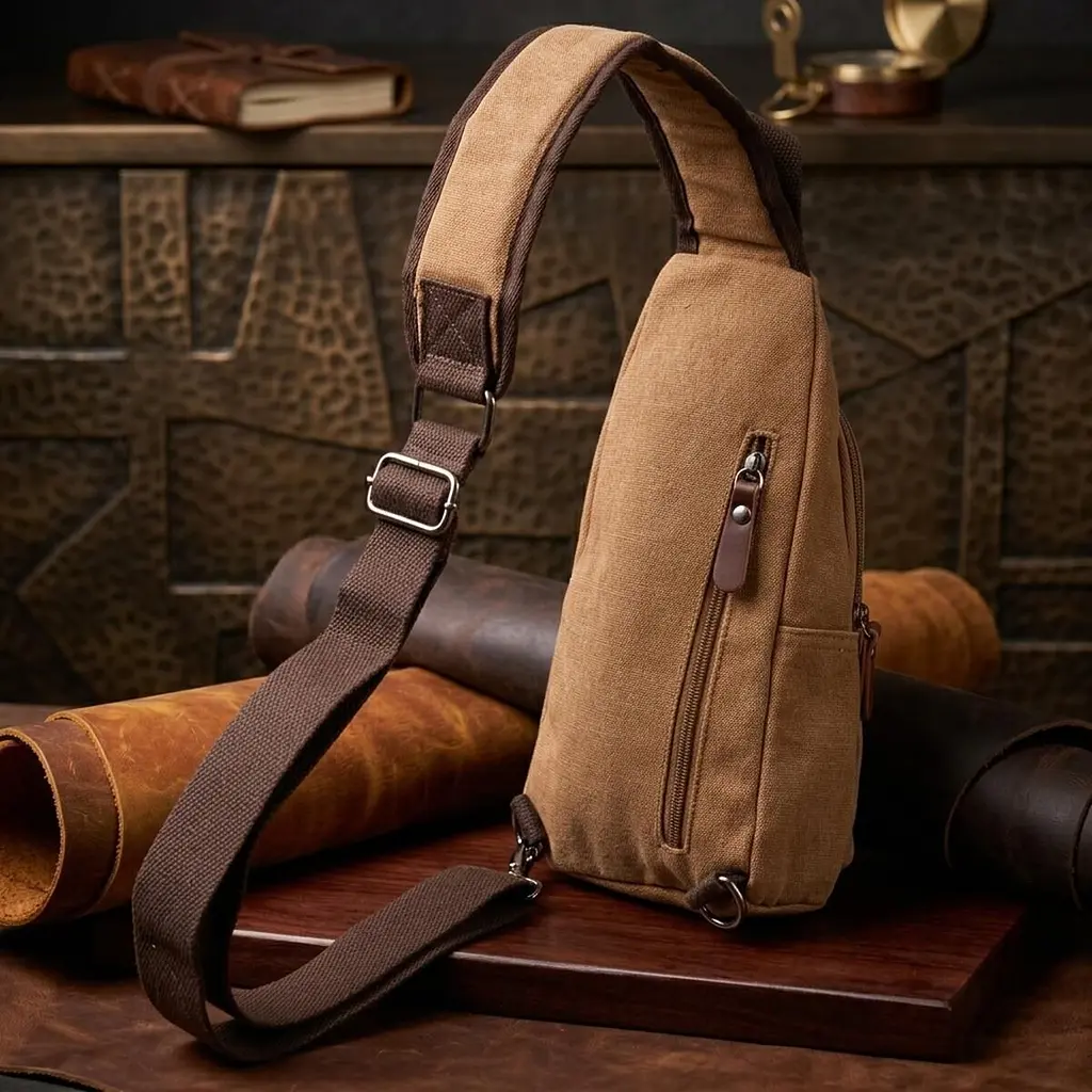 Практична чоловіча сумка через плече з USB кабелем текстильна 21222 Vintage коричнева - фото 4