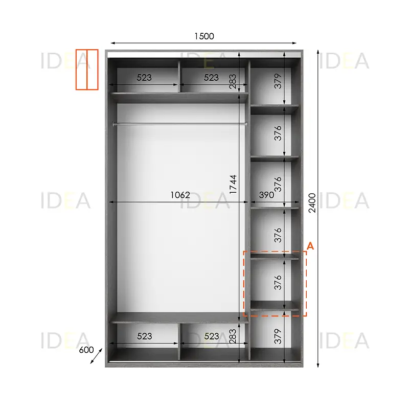 Шафа-купе Idea серія 1 150 x 60 x 240 см Венге темний - фото 2