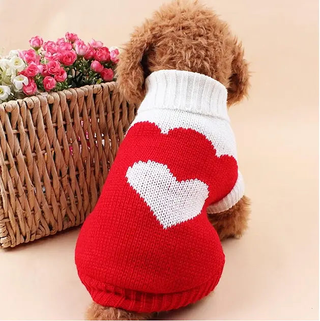 Светр для собак та котів EcoToys Heart XXL біло-червоний A: 38 см B: 38 см C: 24 см 6900 - фото 2