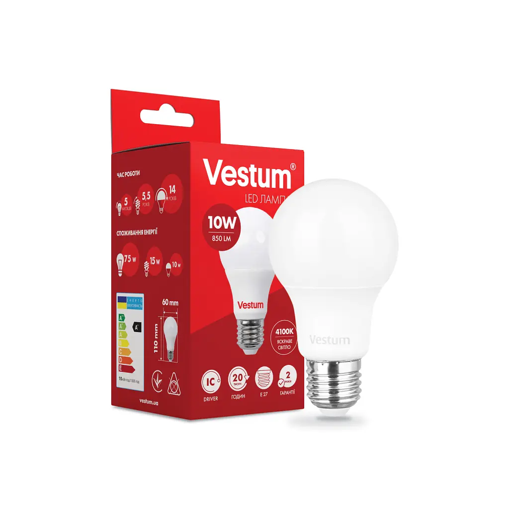 Лампочка Vestum A60 10W 4100K 220V E27 (1-VS-1105) - фото 2