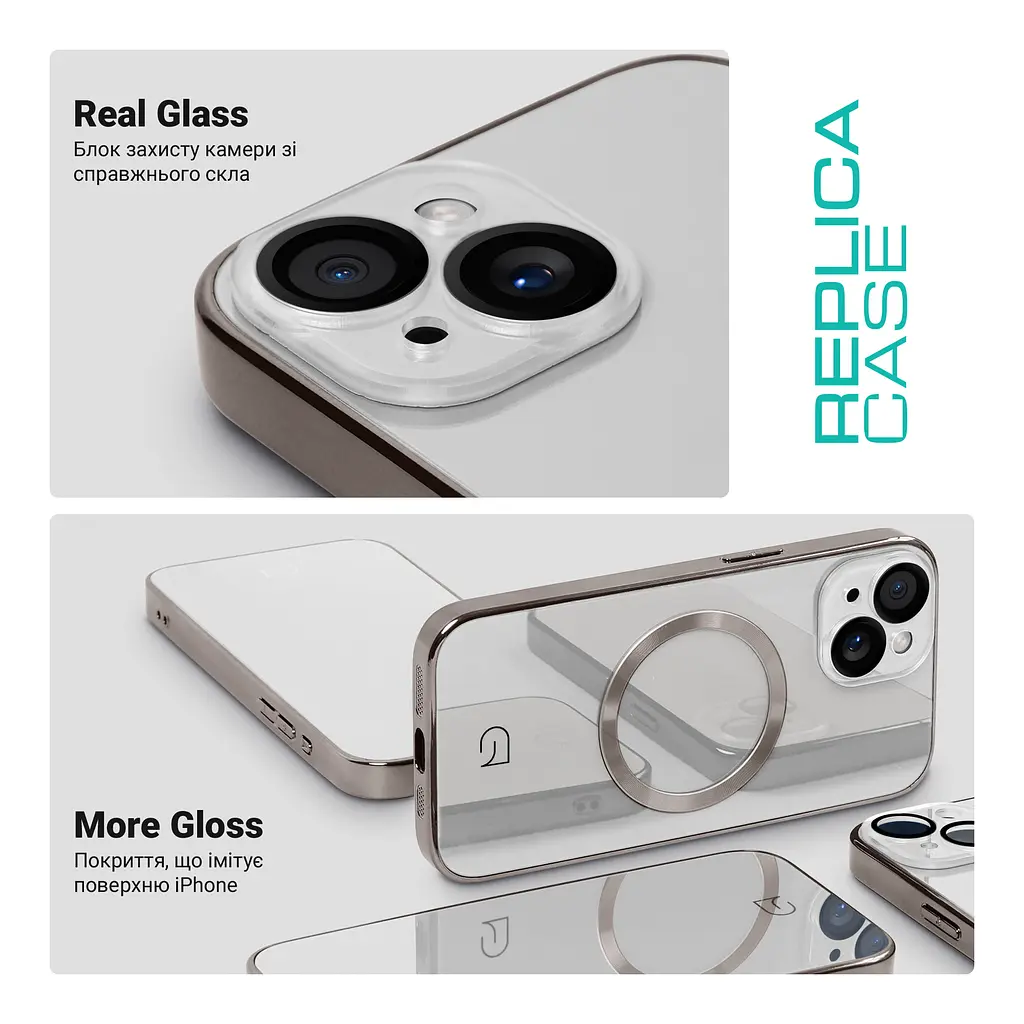 Чехол панель-накладка для Apple iPhone 15, Replica MagSafe, белый, противоударный защитный чехол с магнитным кольцом MagSafe, защита всего корпуса, TPU+PC, зеркальный, выступающий бортик вокруг экрана, ArmorStandart (ARM76227) - фото 3