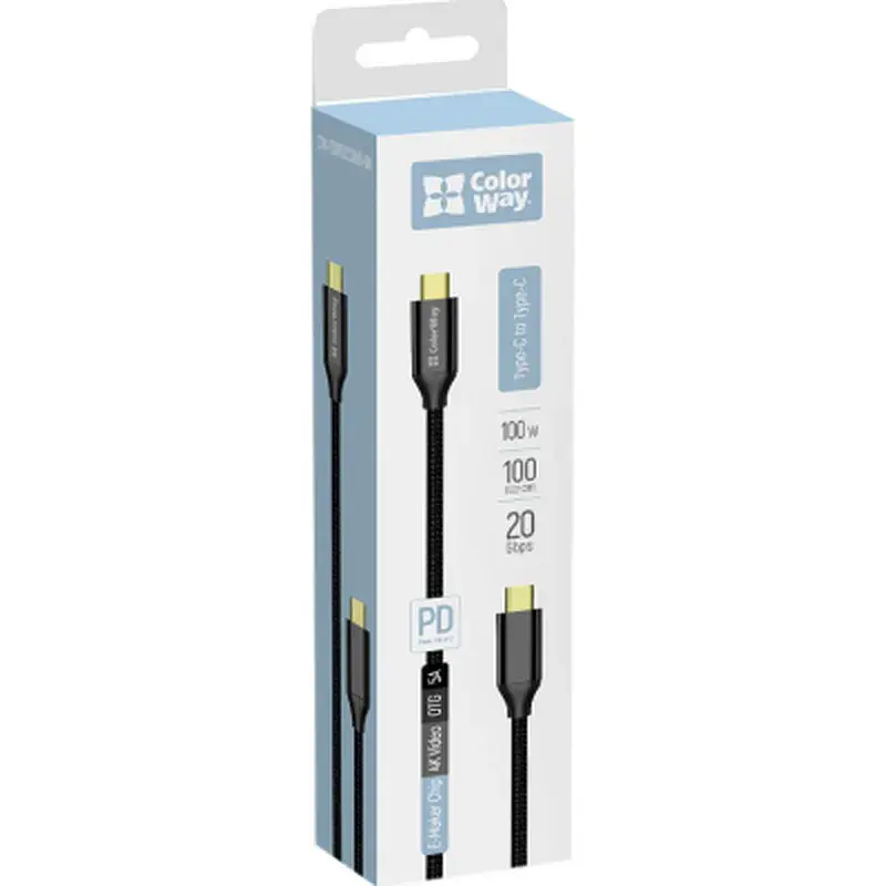 Дата кабель USB-C to USB-C 1.0m USB3.2 (20Gbps 4K PD100W) Gen2 5А black ColorWay (CW-CBPDCC062-BK) - фото 6