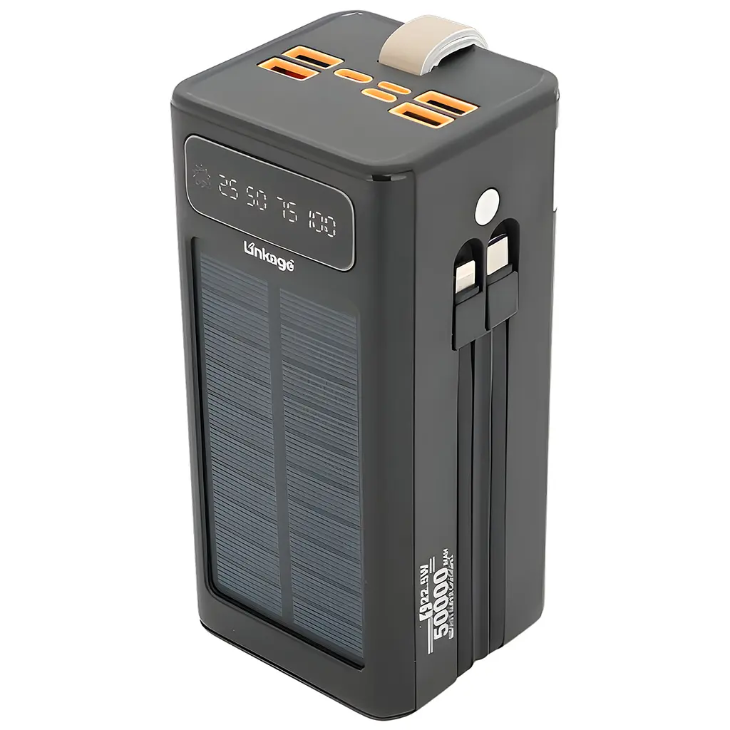 Павербанк Linkage LKP-47 50000 мА·год 22.5W Power Bank із сонячною панеллю, швидкою зарядкою PD/QC 3.0, вбудованими кабелями та LED-світильником Чорний (UFTLKP-47) - фото 2