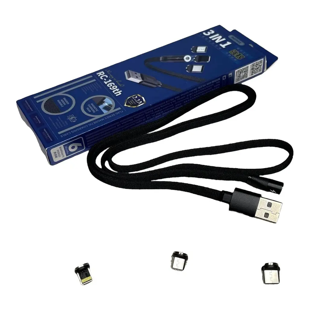 Магнітний USB кабель Remax RC-169th magnetic 3 in 1 black (1756375580) - фото 5