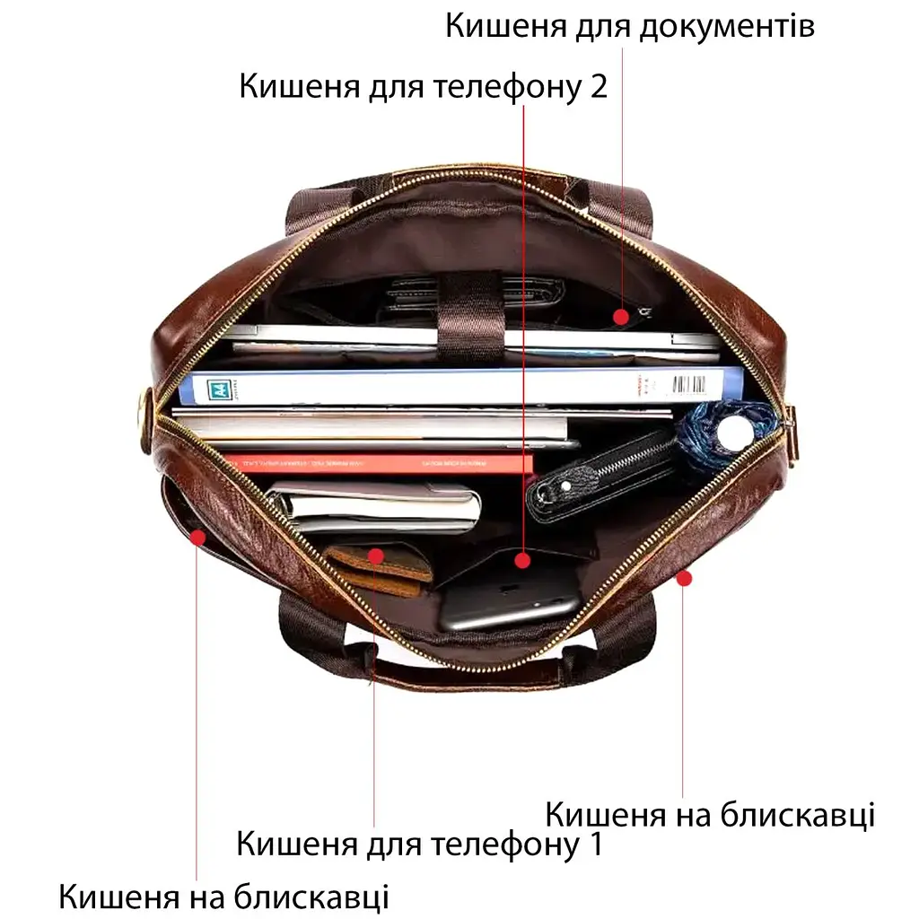 Ділова чоловіча сумка із зернистої шкіри 14836 Vintage коричнева - фото 8