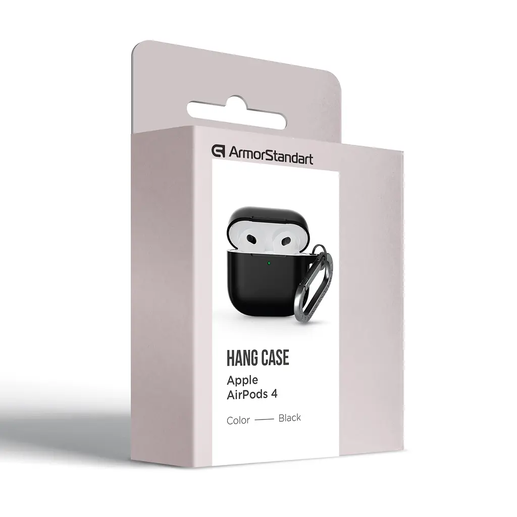 Силіконовий чохол для навушників Apple AirPods 4, Hang Case, чорний, ультратонкий захисний кейс товщиною 2 мм, захист від подряпин, пилу та ударів, компактний, з карабіном для кріплення, ArmorStandart (ARM81277) - фото 8