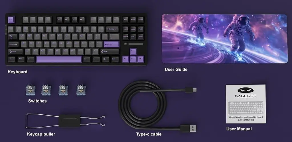 Клавіатура MageGee Light 87 RGB Blue Whale Switch Wireless (6971969728721-UA) Dark Purple (G-000003945) - фото 7