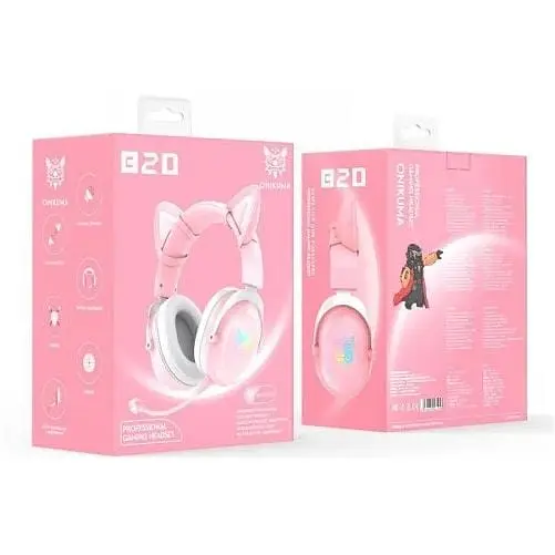 Наушники беспроводные Onikuma B100 (B20) Bluetooth Gaming Cat with LED полноразмерные - фото 5