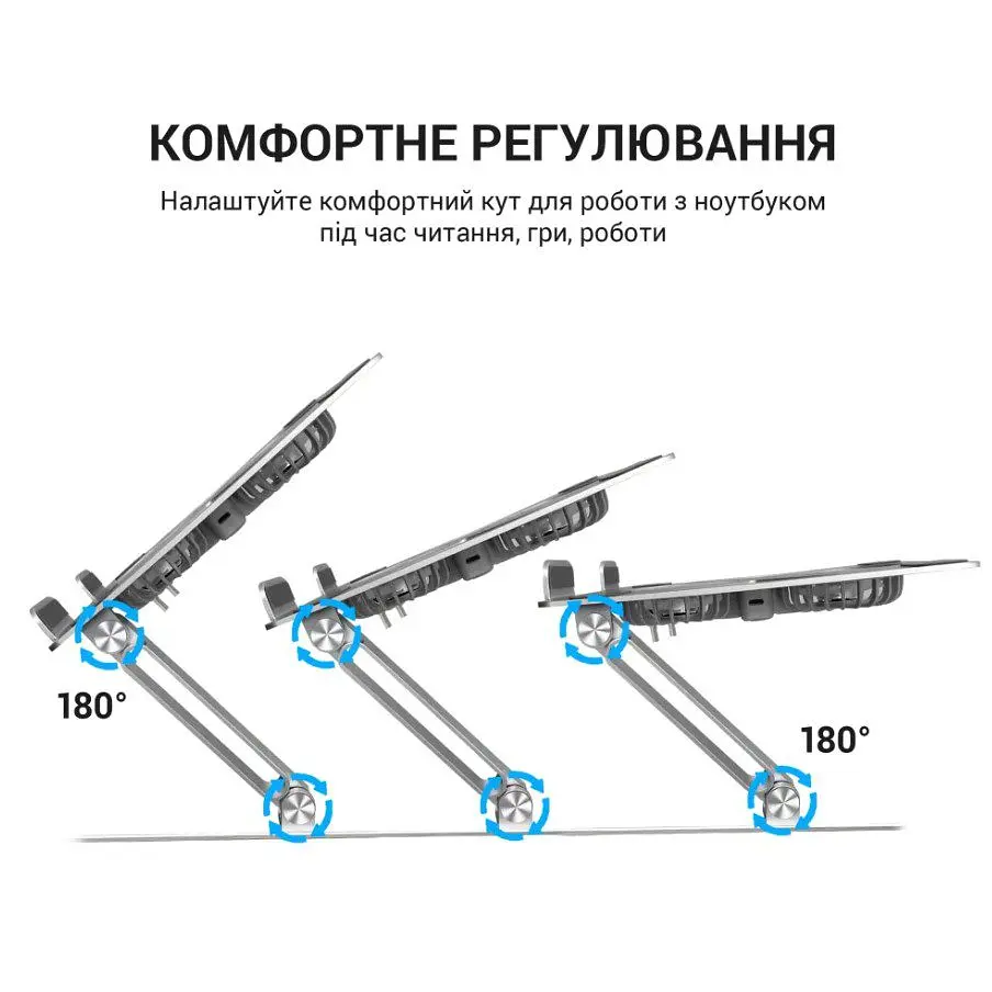 Охолоджувальна підставка для ноутбука до 15.6 дюймів OfficePro LS-121-G 2xfans Aloy Aluminum Gray - фото 11