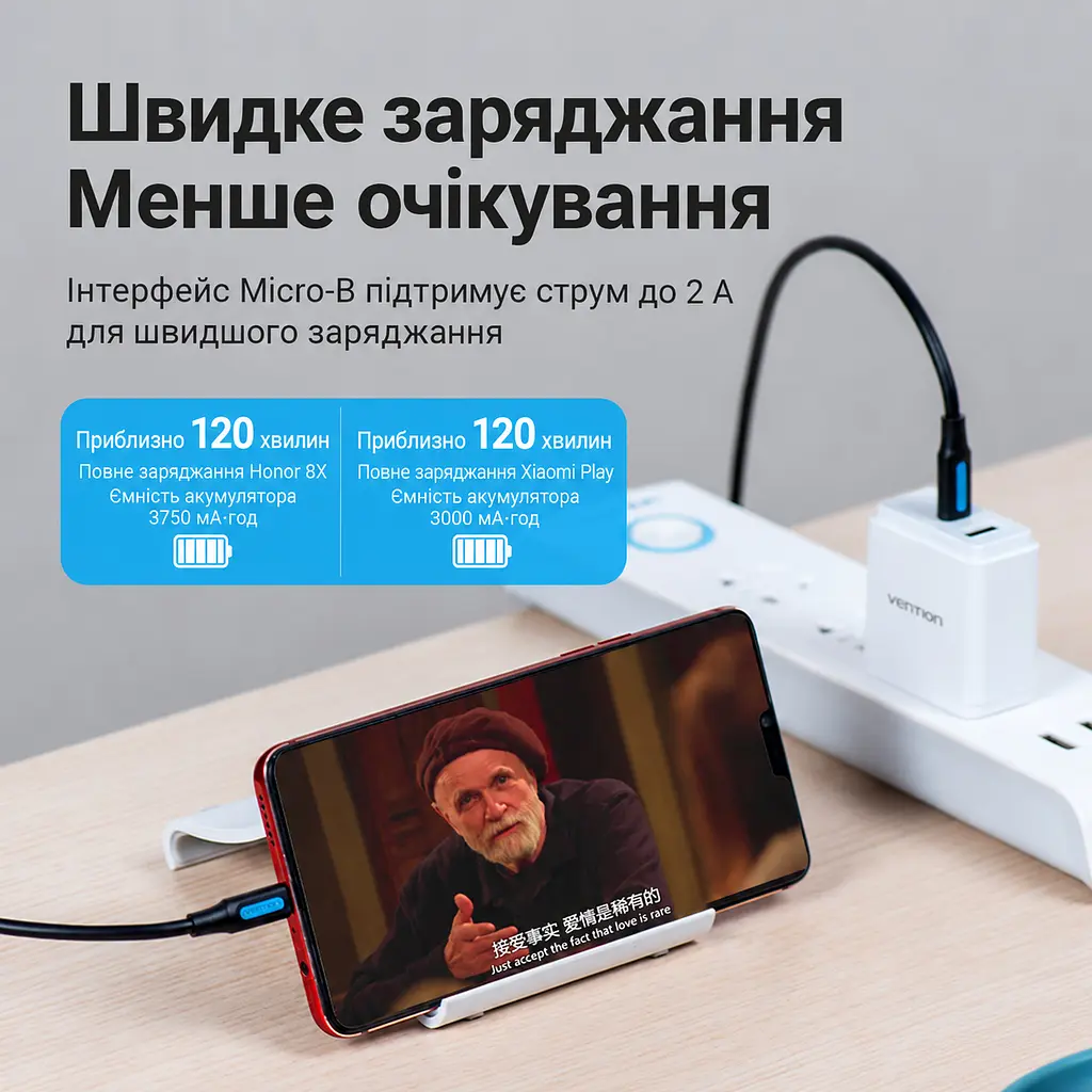 Кабель Vention COVBF USB-C - Micro-USB 1 м чорний (COVBF) - фото 6