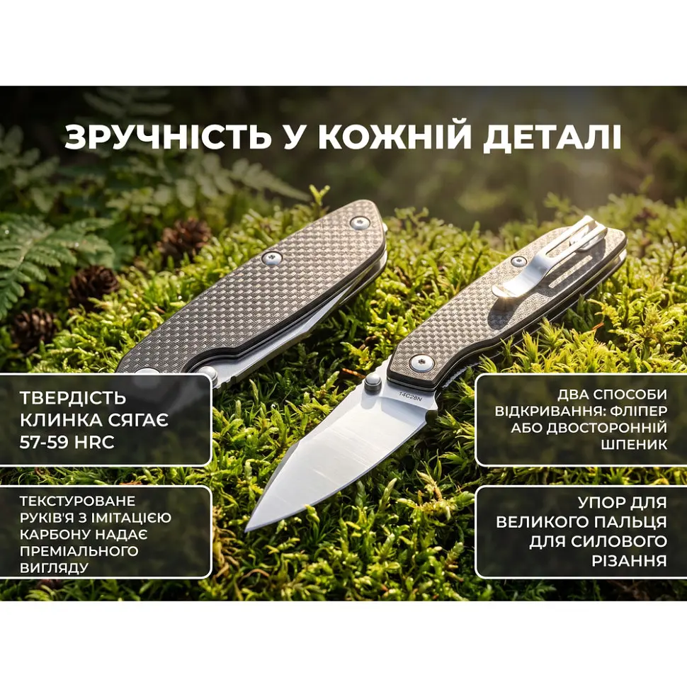 Ніж складаний туристичний Ruike P746-CB, (8 см) 14C28N / G10 чорний - фото 13