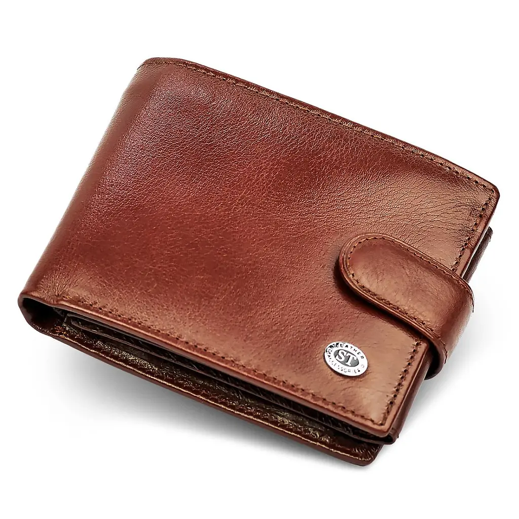 Класичне чоловіче портмоне з натуральної шкіри ST Leather В 102 коричневе 9,5 см