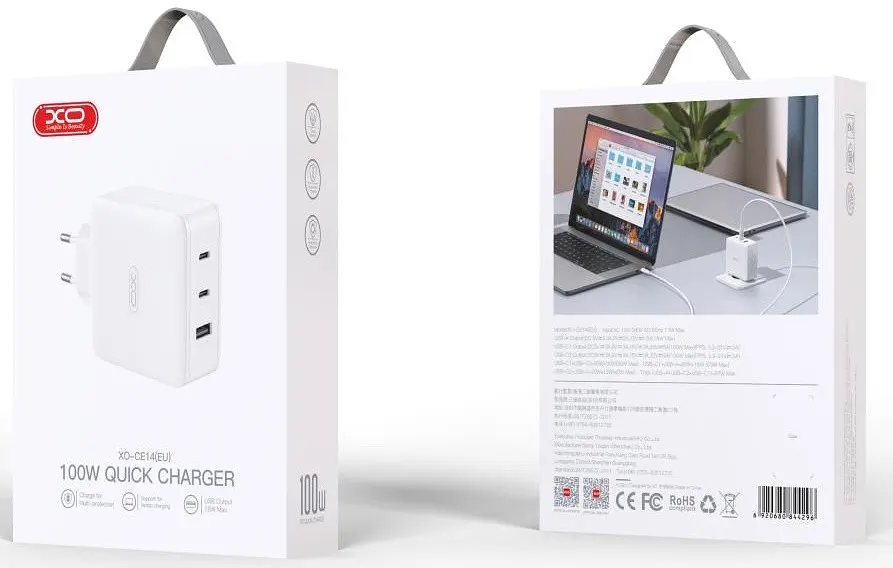 Сітчастий зарядний пристрій XO CE14 triple GaN USB-A/USB-C QC&PD3.0 100W 5A Білий - фото 5
