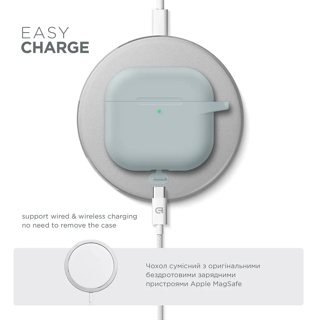 Силіконовий чохол для навушників Apple AirPods 4, Hang Case, люмінесцентний, ультратонкий захисний кейс товщиною 2 мм, захист від подряпин, пилу та ударів, компактний, з карабіном для кріплення, ArmorStandart (ARM81285) - фото 7