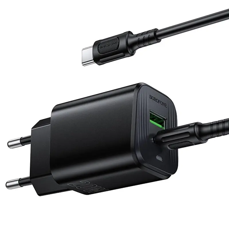 СЗУ Borofone BAS83A Star PD20W+QC3.0 (1USB-A/1C) + кабель Type-C to Type-C Black - фото 3