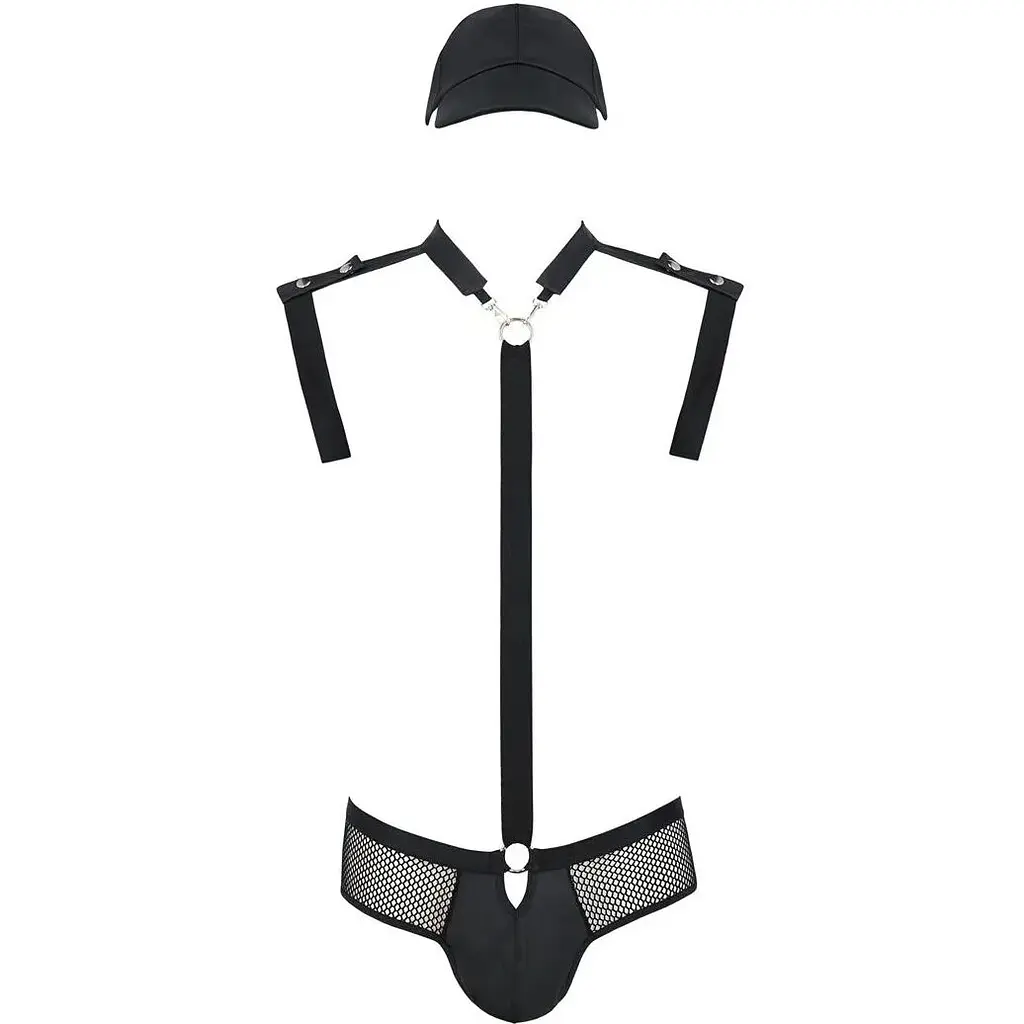 Комплект еротичної чоловічої білизни Passion 038 Set John L/XL Black, боді, кепка - фото 3