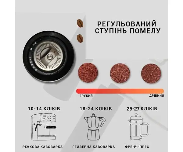 Кавомолка ручна ViO CM-02H, зі сталевими жорнами та регулюванням ступеня помелу, чорна - фото 10