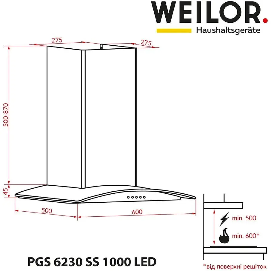 Витяжка Weilor PGS 6230 SS 1000 LED - фото 10