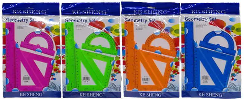 Набір лінійок 4 шт (лінійка 20 см, 2 трикутники, транспортир) пластик (В асортименті) - фото 2