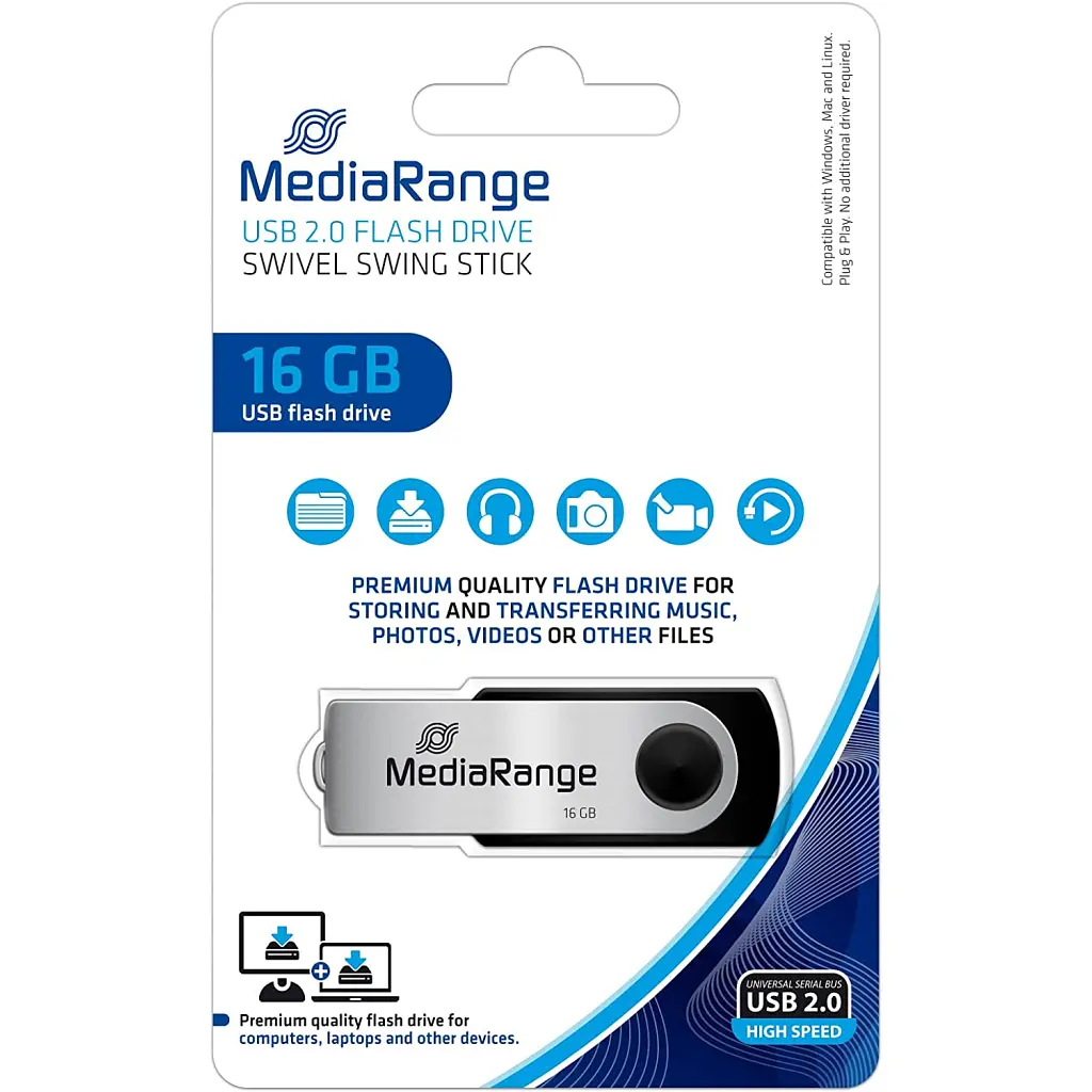 USB флеш накопичувач Mediarange 16GB Black/Silver USB 2.0 (MR910) - фото 3