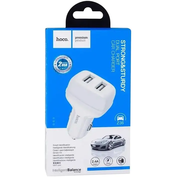 Автомобільний зарядний пристрій Hoco Z36 2.4A 2xUSB White - фото 4