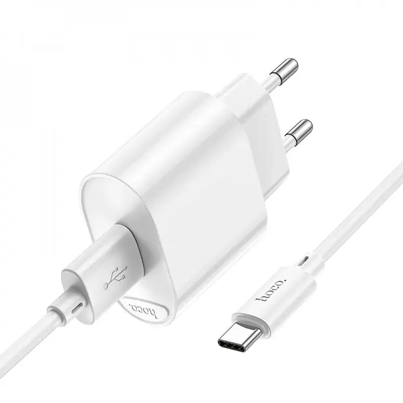 МЗП Hoco C109A Fighter QC3.0 18W (1USB-A) + кабель USB to Type-C White - фото 3