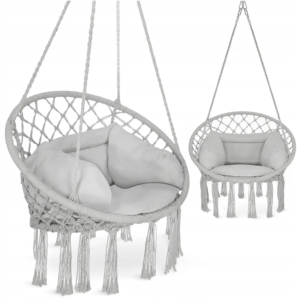 Крісло-гойдалка 4FIZJO Boho Dream 80 см з подушкою, підвісна, плетена Grey (P-5905973404532) - фото 2