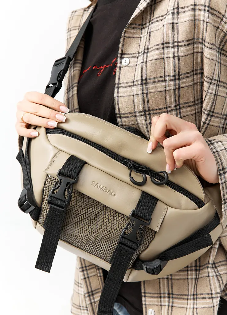 Велика жіноча поясна сумка бананка Sambag DynamicDart сіра 38 × 21 × 7 см (80411130) - фото 3