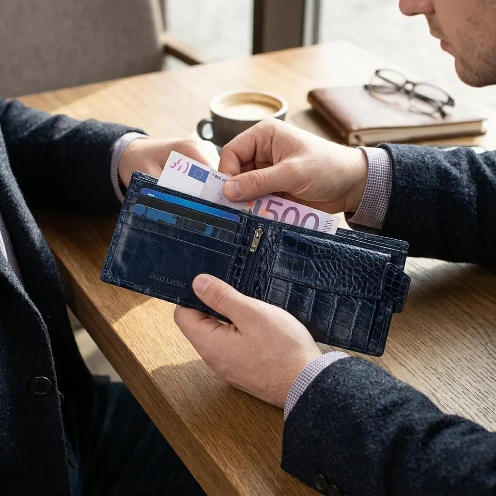 Стильний чоловічий гаманець горизонтального формату з натуральної шкіри з тисненням під крокодила Canpellini 21758 синій - фото 2