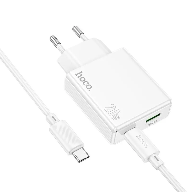 МЗП Hoco C142A Direct PD20W+QC3.0 (1USB-A/1C) + кабель Type-C to Type-C White - фото 3
