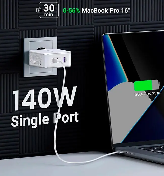 Мережевий зарядний пристрій Ugreen CD289 GaN Fast Charger 140W + Cable USB-C White [15339] [99285] - фото 5